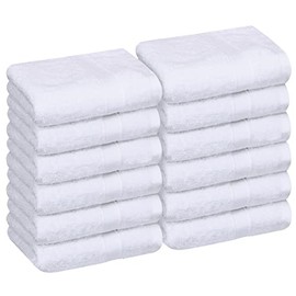 Quick Cleaning Supplies QCS Towels - Premium Wash Cloths - 100% Ring Spun Cotton - Luxury Face Flannels Cloth - 30 x 30 cm - Highly Absorbent and Soft Feel Fingertip Towels Set of 12 (White)