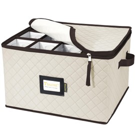 BALEINE China Storage Containers, Sturdy Quilted Wine Glass Storage, Plate Organizer with Carry Handles, Moving Boxes for Dishes, Cups, Mugs and Stemware (Wine Glasses, Soft Shell Cream)