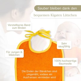 KiGATEX 10 x 100% Cotton Baby Bibs - Adjustable Bibs - Extremely Absorbent Terry Cloth Bib for Tying - Oeko-Tex Certified - 30 x 40 cm, multicoloured