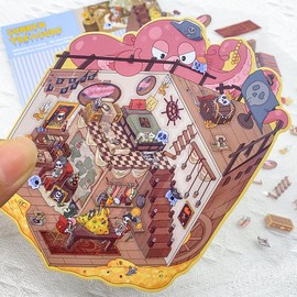 6 Sheets 3D Scene House Stickers – DIY Miniature Room Pirates, Astronomy, Zombies, Egyptian Scene Sticker Pack for Scrapbooking, Journaling, Planner, Craft Projects, Relaxing Sticker Therapy