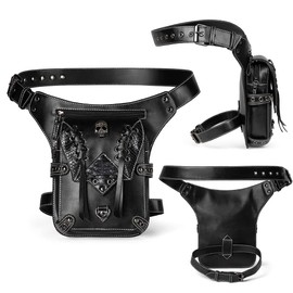 Riñonera para motocicleta, pierna caída, muslo, cadera, mensajero, cuero cruzado, bolsillo tipo cartera, Negro 038, Punk