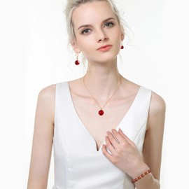 Urcura Cinnabar Pendant Necklace, 14k Gold Plated Earrings, Red Bracelets for Women, Jewelry Set Suitable for Wedding Holiday Parties