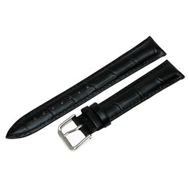 RECHERE 13mm Black Leather Watch Band Strap Silver Pin Buckle