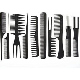 Peines para el cuidado del cabello, antiestáticos, gruesos, con dientes finos, para picar ondas, juego de 10, color negro