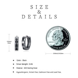 Double Huggie Hoop Earrings 925 Sterling Silver Geometric Earrings Black Piercing Earrings Gothic Jewellery Gift for Women Men