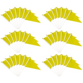 50 Pack Yellow Pennant Stick Flag, Small Mini Solid Color Hand Held DIY Blank Flag On Stick, Party Decorations,Sports Club,School,Festival Celebration (Yellow)