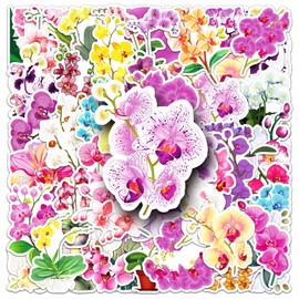 Orchid Stickers 50 Pcs Cute Waterproof Butterfly Orchid Flower Sticker for Water Bottle Laptop Skateboard Scrapbook Cars Notebook Guitar,Vinyl Trendy Aesthetic Plants Stickers for Teens Girls Adult
