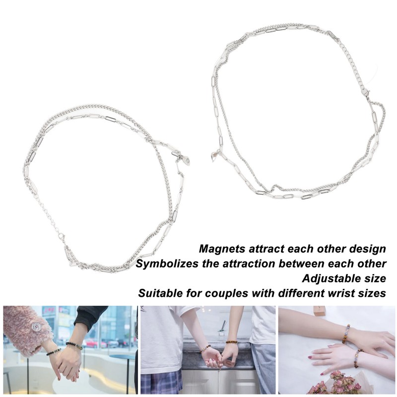 Magnetic Heart Bracelet Adjustable Personality Stackable Steel Magnetic Heart Couple