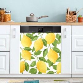 ALAZA Yellow Lemon Leaf Fruit Dishwasher Magnet Cover Magnetic Sticker Decorative Refrigerator Wash Machine Magnet Cover 23 x 26 inches