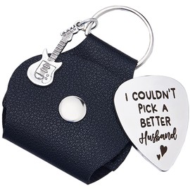 CRASPIRE Guitar Picks I Couldn't Pick A Better Husband Word Keychain Stainless Steel Black Engraving Guitar Pick Holder Leather Guitar Themed Gifts for Valentine's day Music Lover