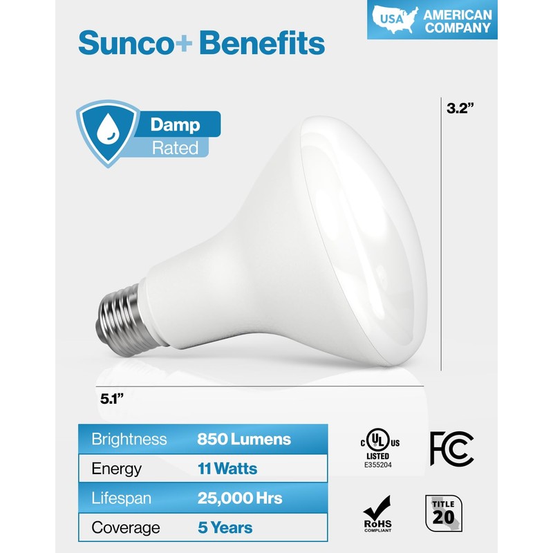 Sunco 30 Pack BR30 Light Bulbs LED, Recessed Can Light