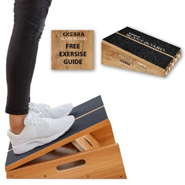 KZEBRA Wooden Slant Board, Adjustable Incline Board and Calf Stretcher, Calf Stretch Board, Extra Side-Handle Design for Portability