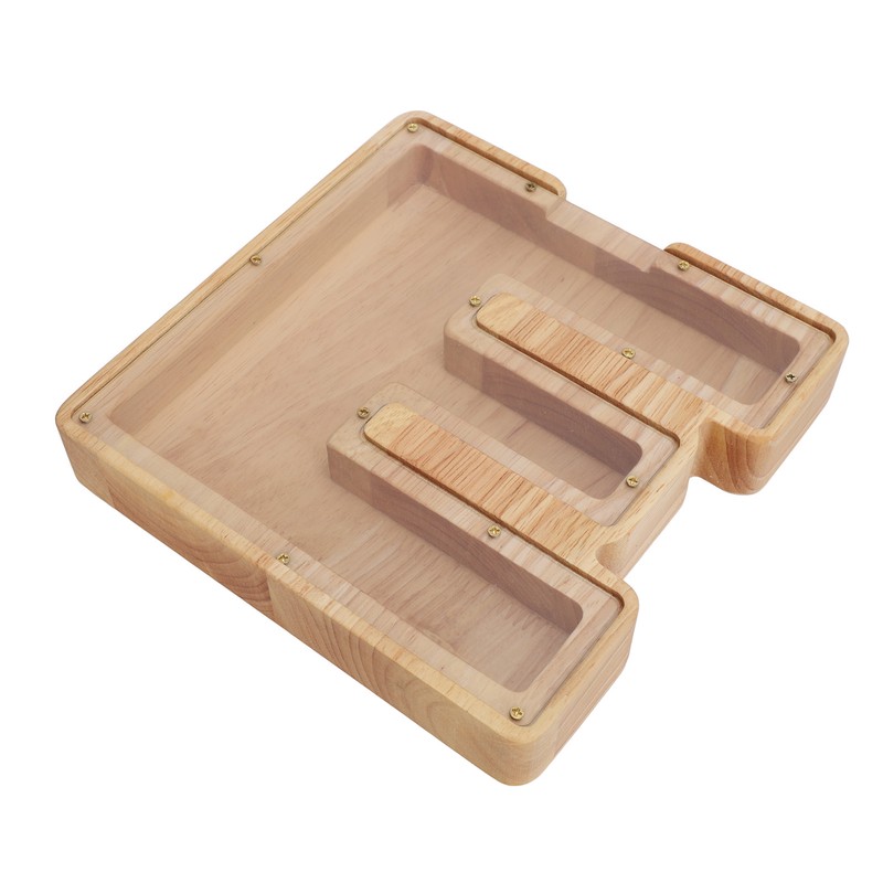 Letter E Shaped Storage Box Transparent Acrylic Panel Wooden Display