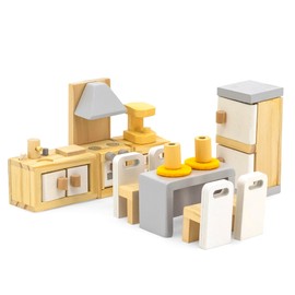 Dollhouse Furniture Wooden Doll's House for Bending Dolls Doll Furniture Set Kitchen/Dining Room