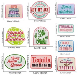10PCS Trucker Hat Tequila Iron on Patches, Save Water Drink Tequila Embroidered Repair Patches for Clothes, Custom Classic Queen Applique for Backpacks,Jeans,Jackets,Clothes DIY Craft