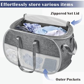 BOSNONA 2 Pack Large Collapsible Laundry Baskets 74L Pop Up Laundry Hamper with Sturdy Zipper Lid Foldable Laundry Hamper for Laundry Room Kids Room (2 Pack Grey With Zipper)