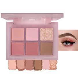 Pink Eyeshadow Palette, 6 Colour Eye Shadow Make-Up Palettes for Women, Nude Pink Brown Matte Shimmering Pigmented Waterproof Long-lasting Eye Shadow Palette