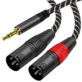 3.5 mm to Dual XLR Male Pro Stereo Breakout Cable, 1/8" TRS Stereo to 2 XLR Male Y Splitter Patch Microphone Cable, Nylon Braided, for Mix Speaker and Amplifer 6.6 Feet