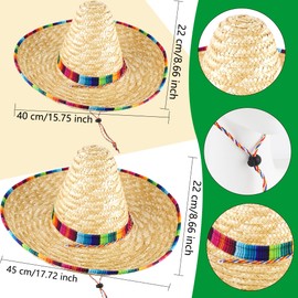 2 Pack Mexican Sombrero Hat with Serape Trim Cinco De Mayo Fiesta Hats Straw Sombreros Mexicanos for Mexican Cinco de Mayo Festive Party Dress Up Costume Accessories