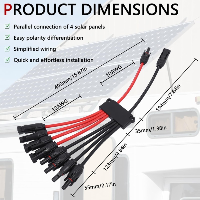 IFYKIM Solar Parallel Connectors for 2-3-4 Solar Panels, Tool-Free MC4