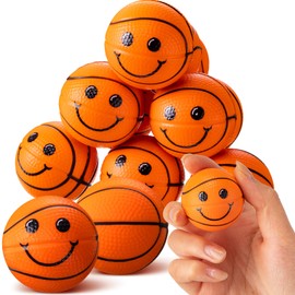 Arrowbash 12 Pcs Face Stress Balls Sport Squeeze Balls Mini Stress Relief Balls Smile Foam Balls for School Office Carnival Reward Birthday Party Favors(Basketball)