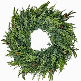 FPROOM 26In Christmas Wreath,Christmas Pine Wreath for Front Door,Real Touch Norfolk、Cedar Leaves Wreath for Indoor Outdoor, Home, Holiday, Mantle,Wall Decor