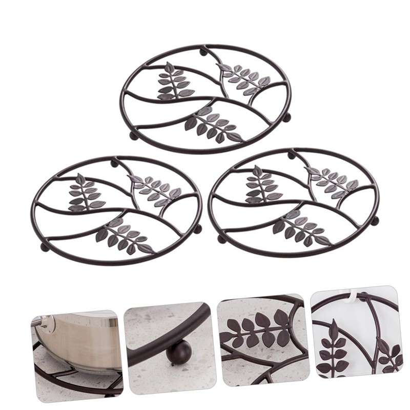 Mobestech 3pcs Iron Art Tableware Mat Heat Insulation Pad for
