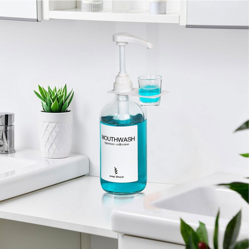 Onsogi Glass Mouthwash Dispenser with Cup Holder and Pump, 16