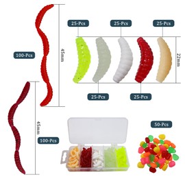 INNAL 375 Pieces Artificial Worm Soft Plastic Worms Fishing Bait Box Set Bait Worms Fish Plastic Fishing Lures for Fishing Saltwater and Freshwater