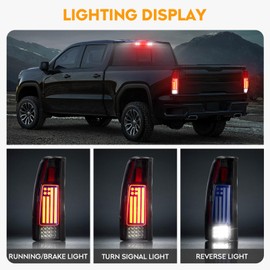 Tail Light + 3rd Brake Light Kit Fit for Chevy Silverado & GMC C1500 K1500 1988-1999, for C/K 2500 3500 1988-2000, for Chevy Blazer 92-94, Taillights and High Mount Stop Light, Smoke Lens 3Pcs