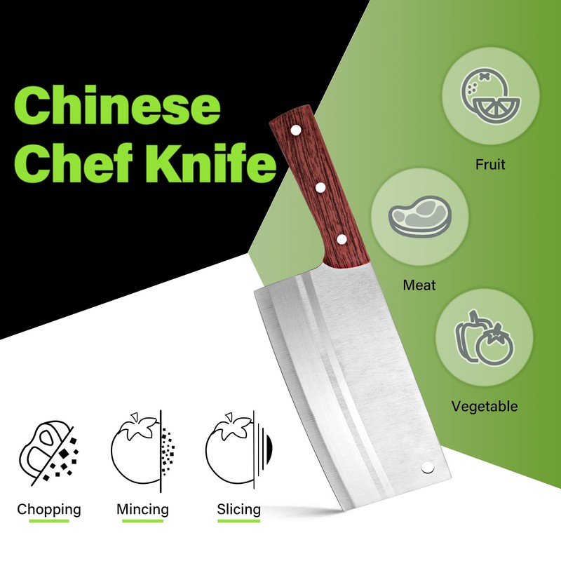 TJ POP Chinese Chef Cleaver, 7.5 Inch Stainless Steel Knife