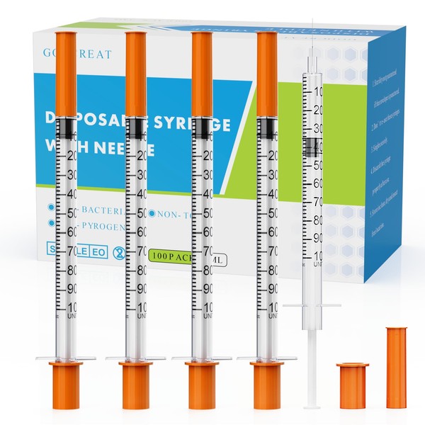 GODCREAT U-100 1cc with 30G 1/2 Inch Syringes, Individually Packed,