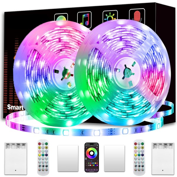 KIKO Battery Powered Led Strip Lights 33ft, 2x16.4ft USB/Battery Operated