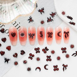 35Pcs Valentine's Day Nail Art Charms 3D Resin Nail Charms Glitter Design Wine Red Nail Art Jewelry Butterfly Heart Flowers Moon Valentines Nail Rhinestone Decals Cute Nail Art Set for Women Manicure