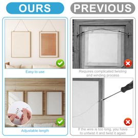 Picture Hanging Wire Kit, Including 4 Adjustable Wires & 8 D Rings & 24 Screws 77lbs Capacity Heavy Duty Picture Rail Hanging Cord Hanger Hook Kit for Displaying Frames Mirrors Canvas Wall Art