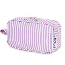 Narwey Small Makeup Bag for Purse Travel Makeup Pouch Mini Cosmetic Bag Zipper Pouch for Women (Purple Stripe, Small)