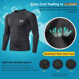 MEETYOO Mens Compression Long Sleeve Athletic Workout Undershirt, Black, Large US