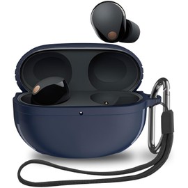 SKTDWEI - Funda protectora compatible con auriculares Sony WF-1000XM5 (2023) con LED frontal visible de cuerpo completo TPU militar duro carcasa protectora con llavero y cordón (azul)