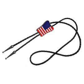 Moranse Bolo Tie with Fluttering American Flag Patriot Style Genuine and Cowhide Rope (Patriot Flag)
