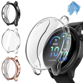 Fintie 3 Packs Screen Protector Case Compatible with Garmin Vivoactive 6, Soft TPU Plated Bumper Full Cover Protective Cases Scratch-Proof, Black/Clear/Rose Gold