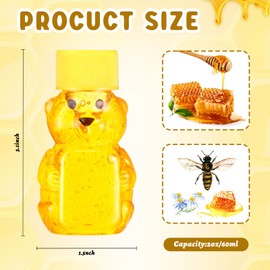 Patelai 96 Pcs 2 oz Plastic Honey Bear Bottle Bear Shape Clear Honey Containers Empty Honey Dispenser with Lid Honey Jars Honey Bear Cup for Storing and Dispensing Holiday Baby Shower Gifts (Yellow)