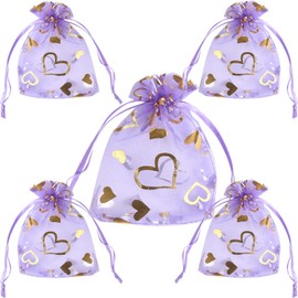 FAVORTALK Jewelry Pouch Bags with Drawstring Gold Love Hearts Organza Party Gift Bags Wedding Favor Candy Bags 30 pcs Organza Bags 90x120 mm/ 3.5 x 4.7 inches, Purple