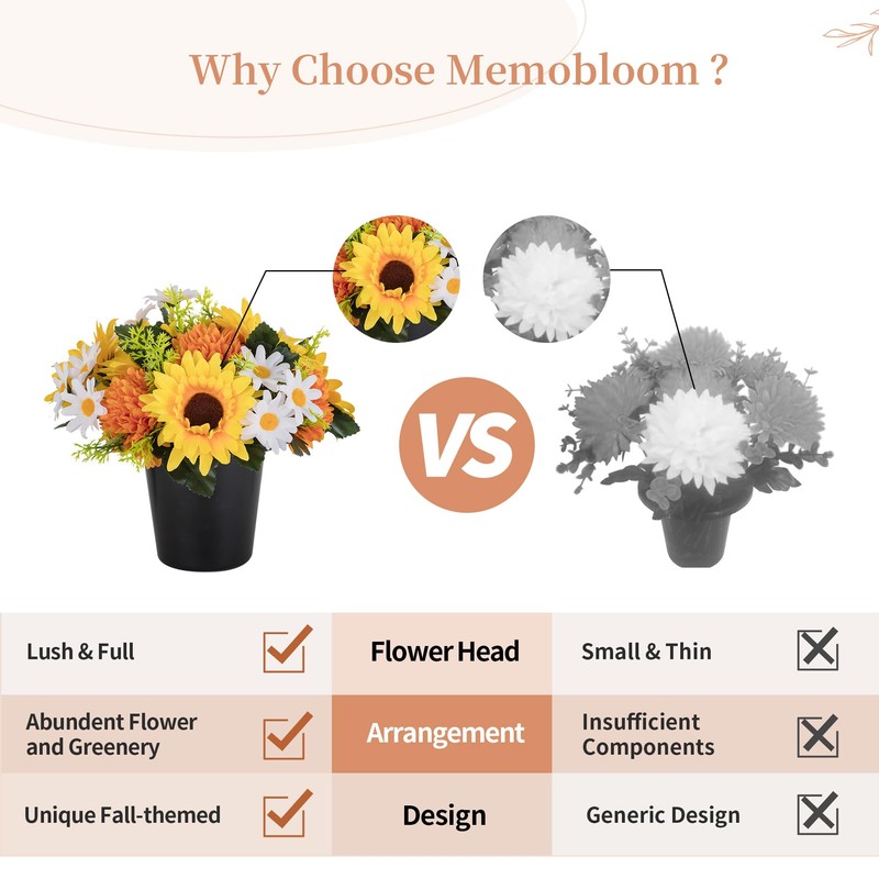 Memobloom Artificial Grave Flower Pots: 2 Pcs Graves Autumn Flowers