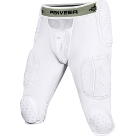 Penveer 7.0 Youth Football Girdle for Boys with Cup Pocket - Padded Compression Shorts with Integrated Hip, Thigh, Knee & Tailbone Pads for Maximum Protection (White, YXL)
