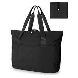 Aucuu Women's Tote Bag, Large Shopper Handbag, Shopper Bag, Handbag, Foldable Shoulder Bag with Zip and Pockets, Shopper Shoulder Bag, Travel Bag, Waterproof Beach Bag, #4 Black, L