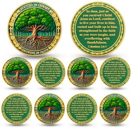 10PCS Tree of Faith Christian Challenge Coin - Colossians 2:6-7 Jesus Religious Token - Rooted in Christ God Pocket Bible Verses Chip for Study - Good Luck Commemorative Gifts for Men Women Kids