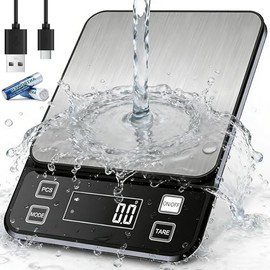 Waterproof Kitchen Scale, 10kg/22lb Food Scale Precisely Measures Grams and Ounces for Baking and Cooking, Stainless Stee Digital Scale with Backlight