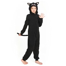 Sincere Party Black Cat Onesie Fleece Cat Costume for Unisex Kids 2XL(12-14