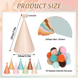 FYSUIMU 24 PCS Boho Party Hats Retro Color Birthday Party Paper Cone Hat Macaron Themed Hats for Kids and Adults Birthday, Baby Shower, Bridal Shower Party Decorations