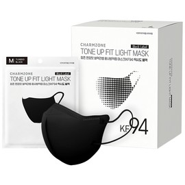 Charmzone Tone Up Fit Black Label Light KF94 Mask Medium, 25-pack, 1 pack, Tuxedo Black / 참존 톤업핏 블랙라벨 라이트 KF94 마스크 중형, 25개입, 1개, 턱시도 블랙